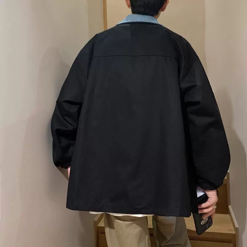 Heavyweight Streetwear Layered Jacket for Men – Loose Fit Casual Fall Outerwear T0076