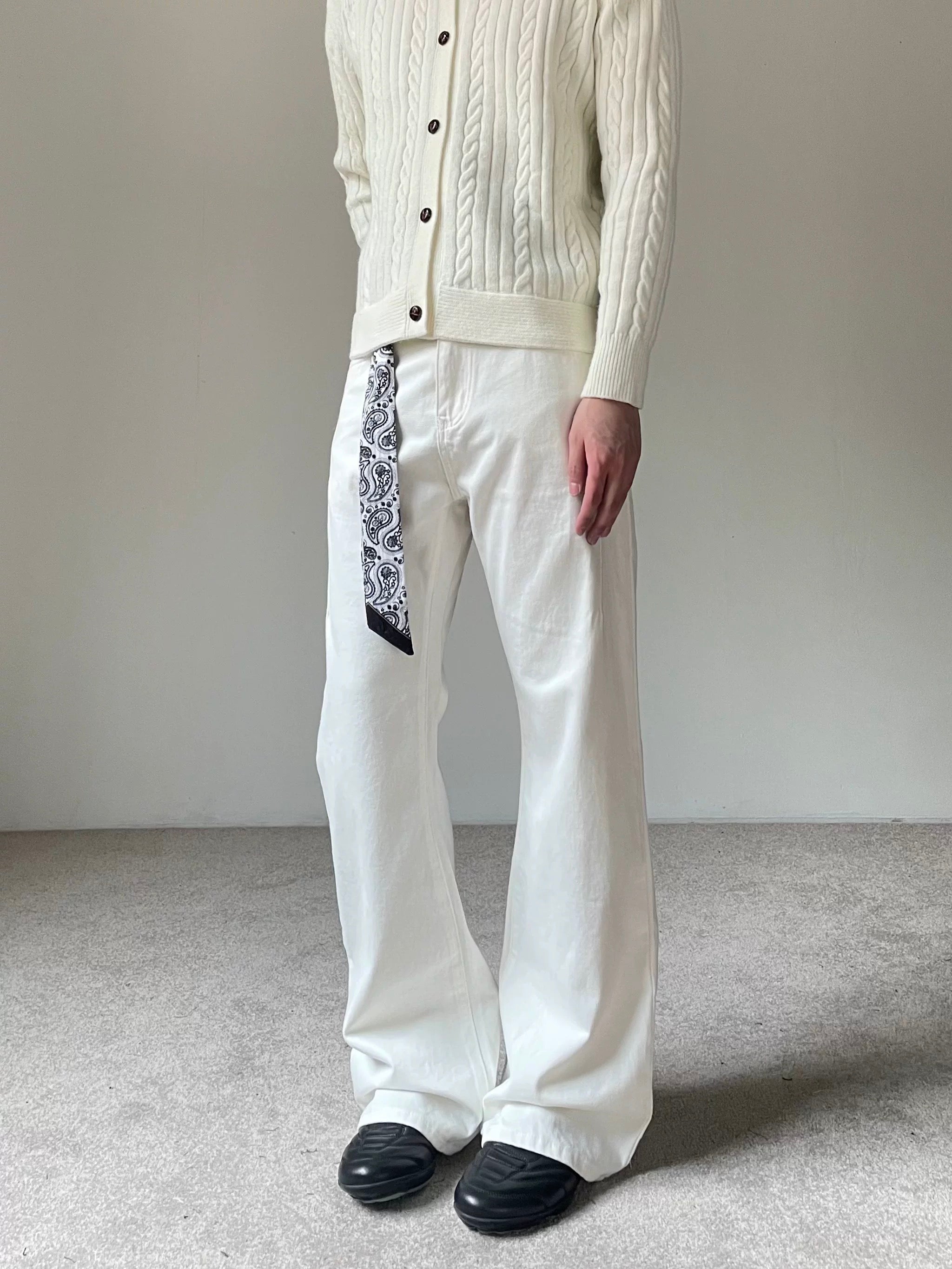 Men’s Vintage Scarf Detail Flare Jeans – American High Street Denim Pants B0074