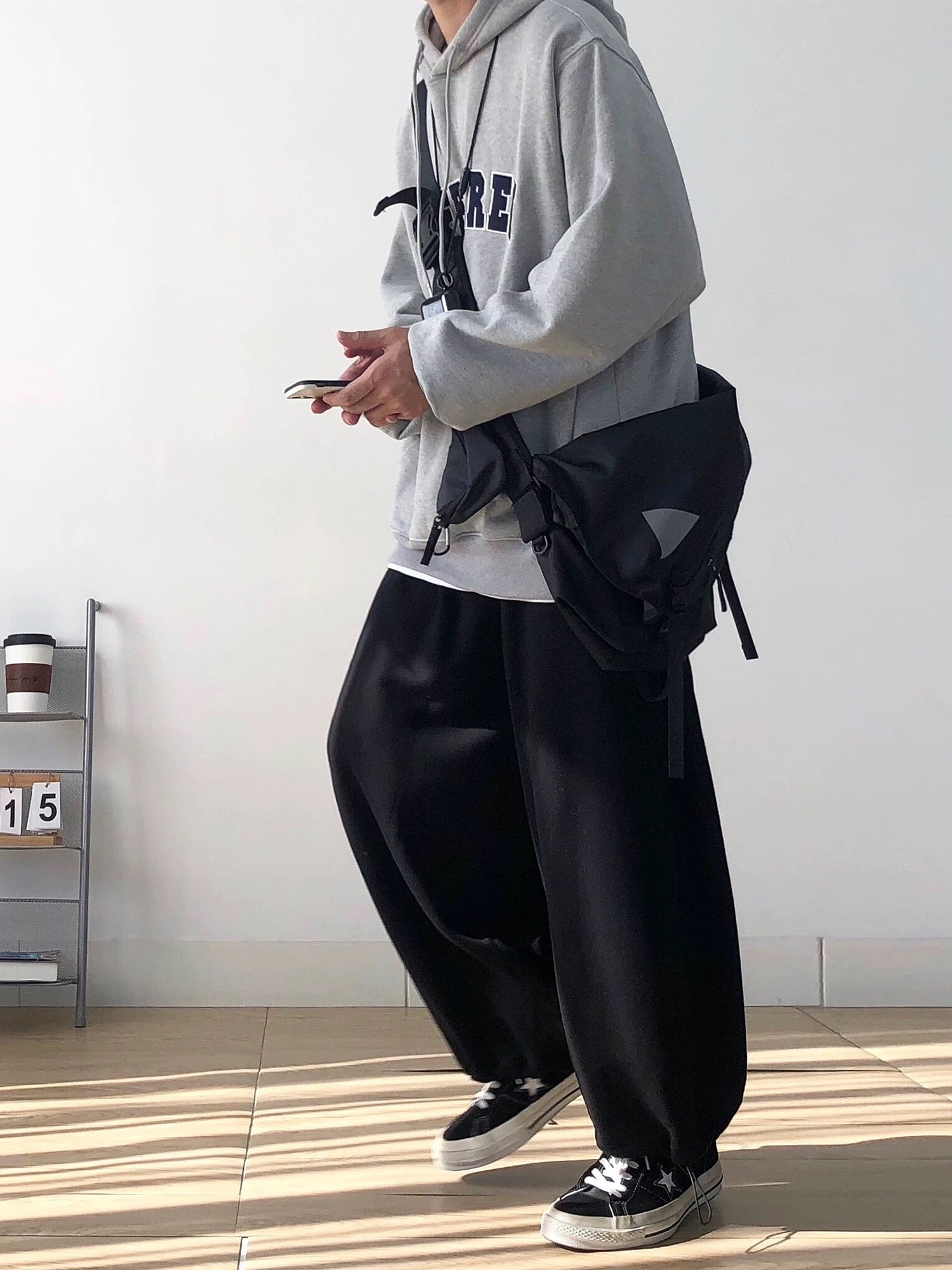 Embroidered Lettering Cityboy Hoodie, Thickened Gray Oversized Men's Sweatshirt for Autumn/Winter T0004