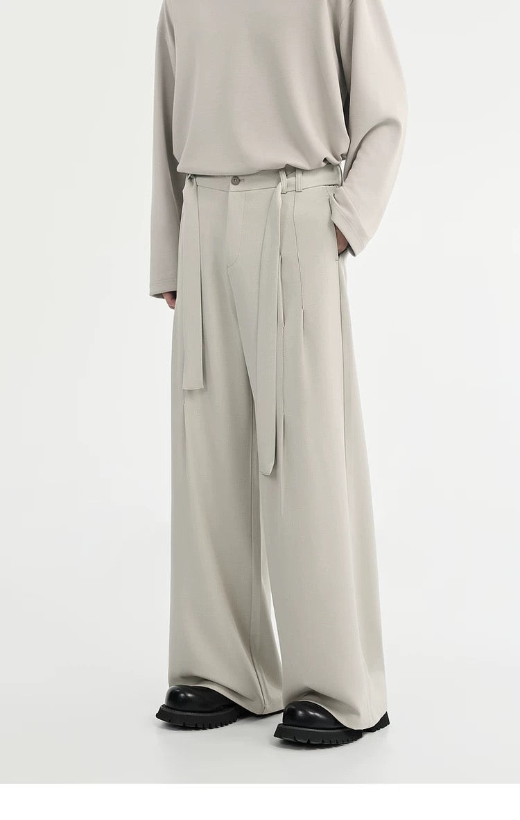 Belted Wide-Leg Trousers - Men's Spring/Autumn Loose-Fit Korean Style Casual Pants B0102