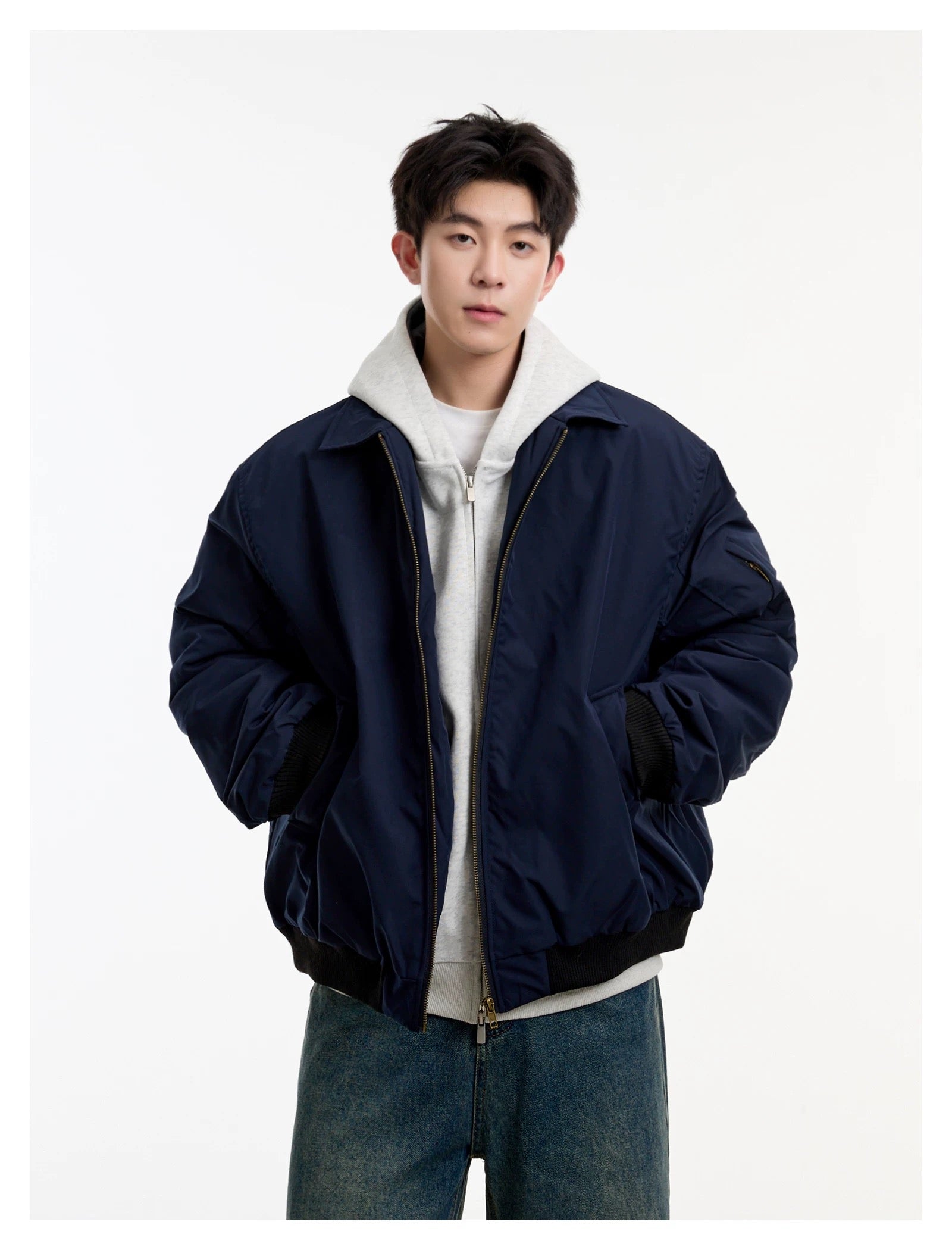 Men’s Vintage Bomber Puffer Jacket – American Retro Flight Cotton Outerwear T0070