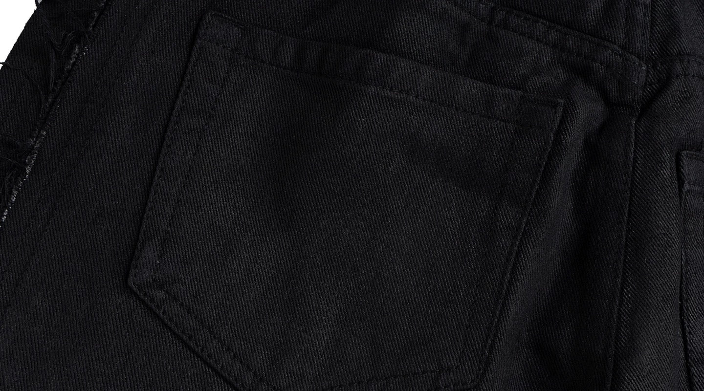 Men’s American Street Style Waxed Wash Distressed Baggy Jeans Wide Leg Curved Cut Floor-Length Denim Pants B0097