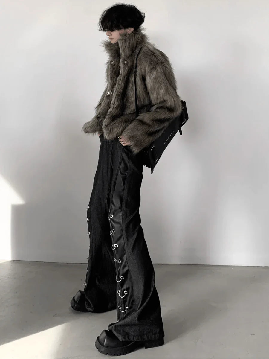 LONG HAIRY SHORT SECTION FAUX FUR COAT T0113