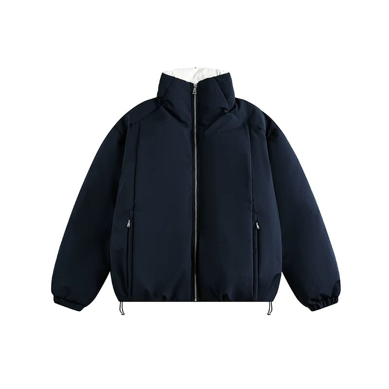 Men’s White Duck Down Stand Collar Puffer Jacket – Minimal Warm Winter Outerwear T0140