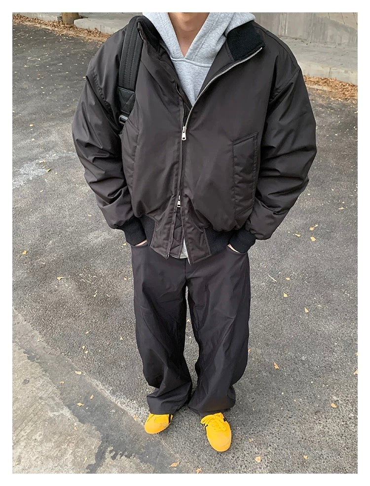 Men’s Short Padded Bomber Jacket – American Retro Street Winter Coat T0054