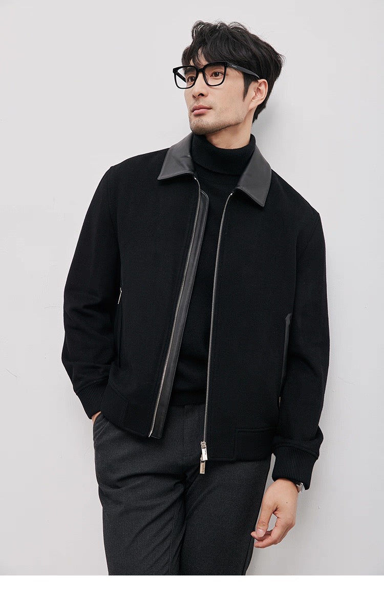 Chaqueta de aviador de piel auténtica – Bomber vintage americana con cremallera y cuello vuelto T0023