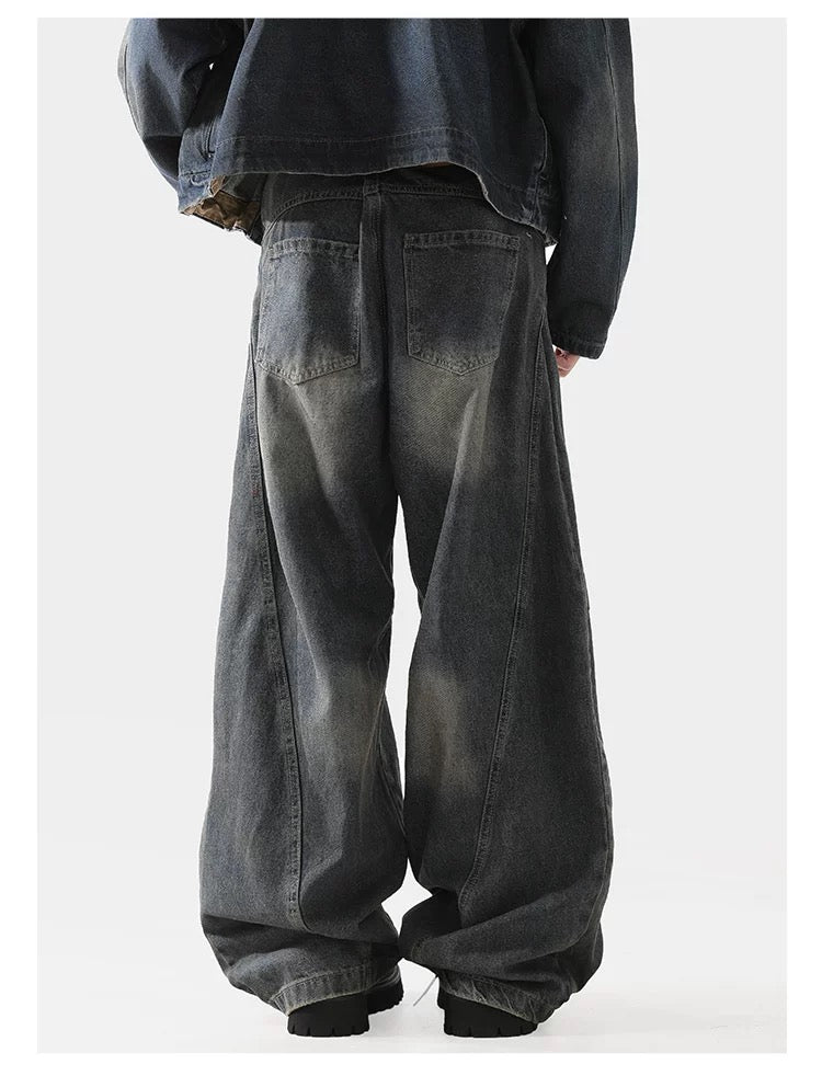 Men’s Structured Saber-Cut Jeans – American Retro Wide-Leg Denim Pants B0069