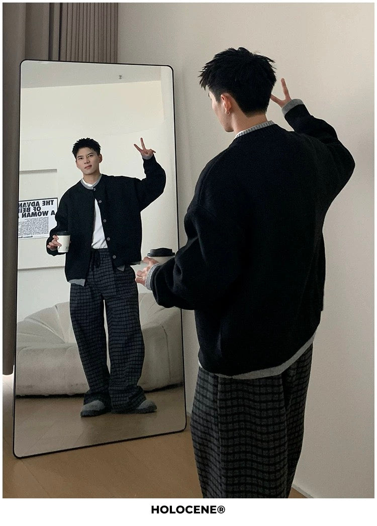 Men’s Japanese Vintage Layered Button Knit Sweater – Retro Street Casual Pullover S0044