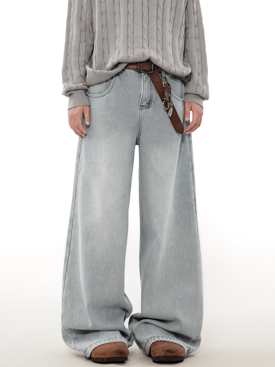 loose straight washed jeans B0117