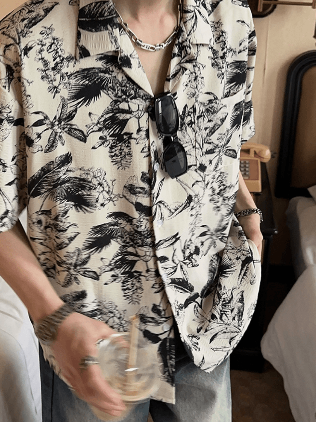 [JM HOMME] Tide Printed Short-sleeved Shirt J0120