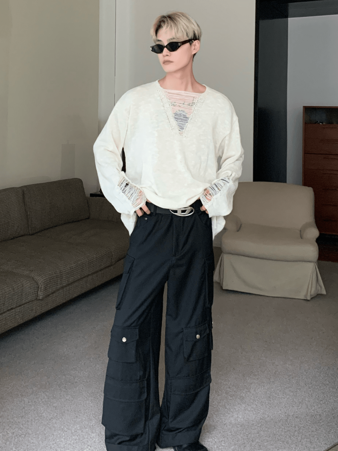 [CUIBUJU] V-neck loose trend within shirt J0115