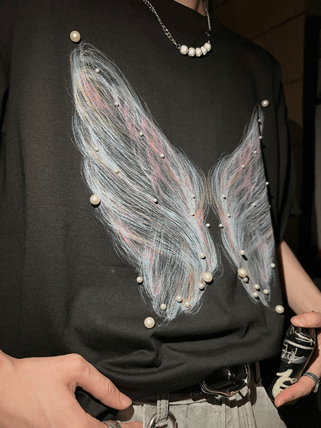 [JH HOMME] pearl butterfly print T-shirt J0098