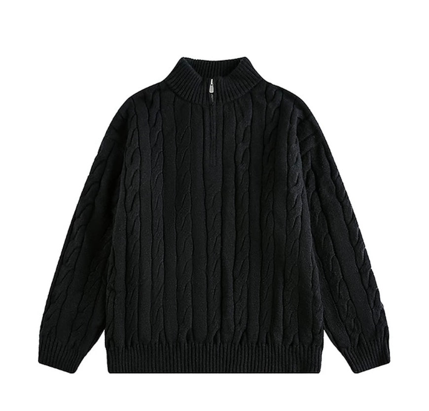 Men’s Old Money Half-Zip Cable Knit Sweater – Vintage Preppy Pullover Knitwear S0048