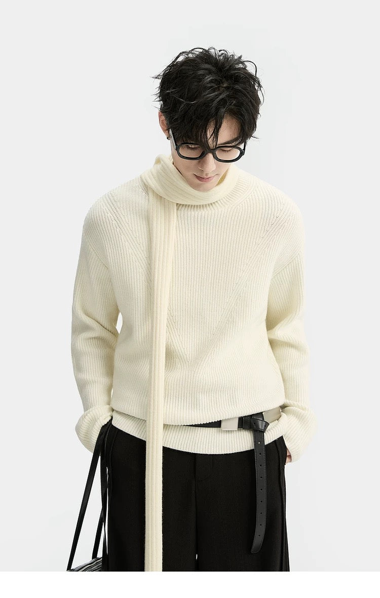 Suéter holgado de punto de lana de color liso para hombre, con cuello semialto y diseño estampado para invierno - Capa base ideal T0043