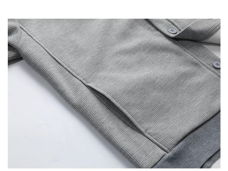 Cárdigan de punto gofre para hombre: Chaqueta estilo suéter vintage informal T0173