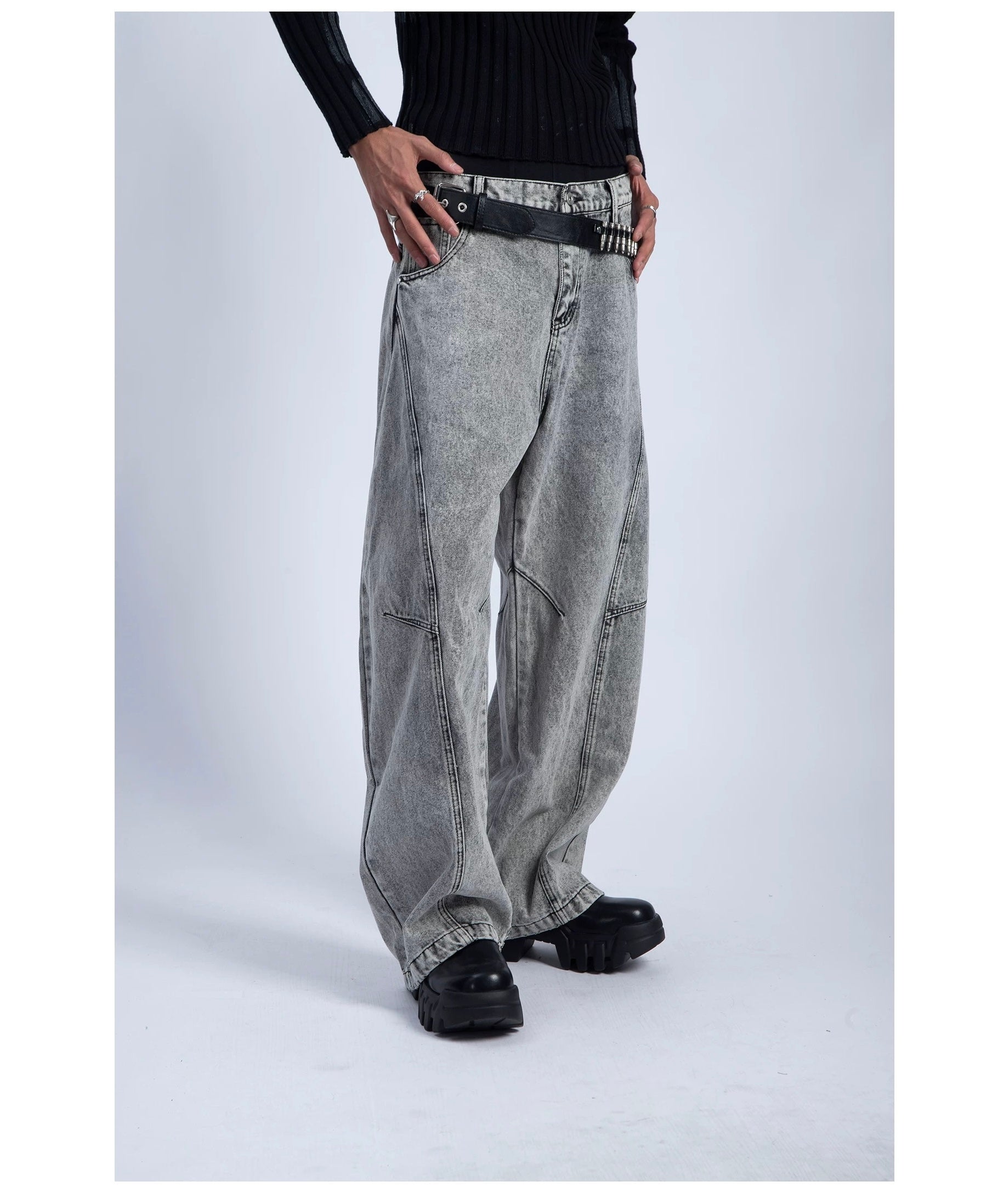 Men’s Vintage Curved-Cut Wide-Leg Jeans – Retro American Loose Fit Denim Pants B0056