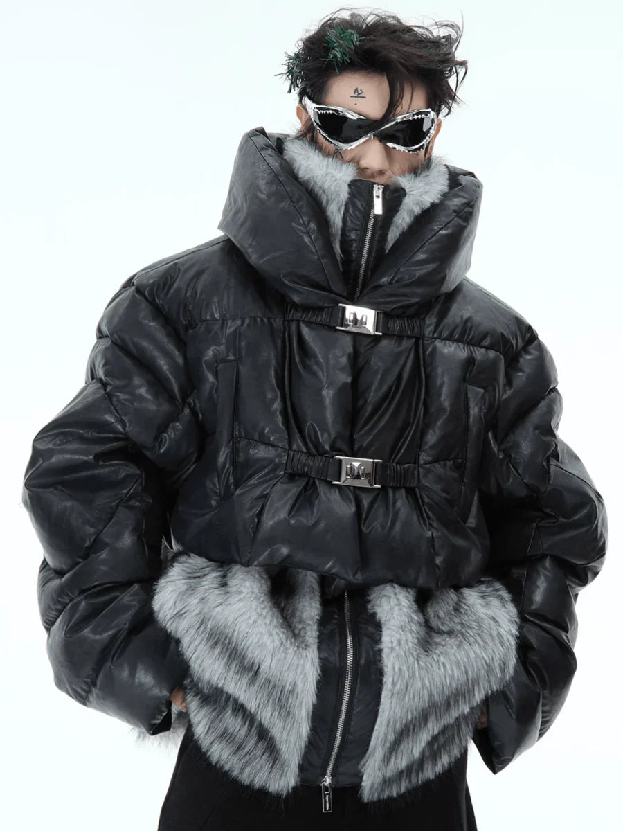 [CULTUREE] FAKE TWO-PIECE DESIGN FUR COTTON JACKET T0087