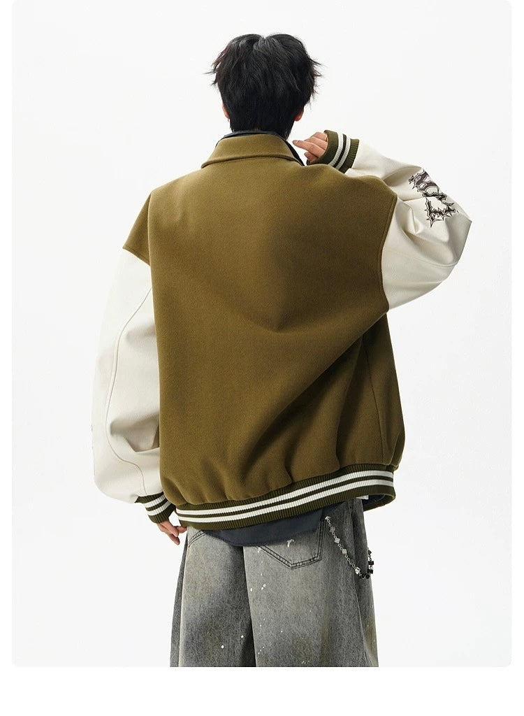 Men’s American Embroidered Patchwork Baseball Jacket – Vintage Streetwear Varsity CoatT0074