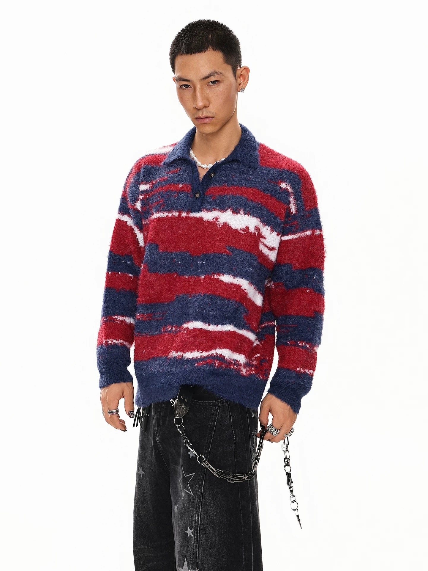 Men’s American Color-Block Striped Sweater – High Street Retro Knit Pullover S0055