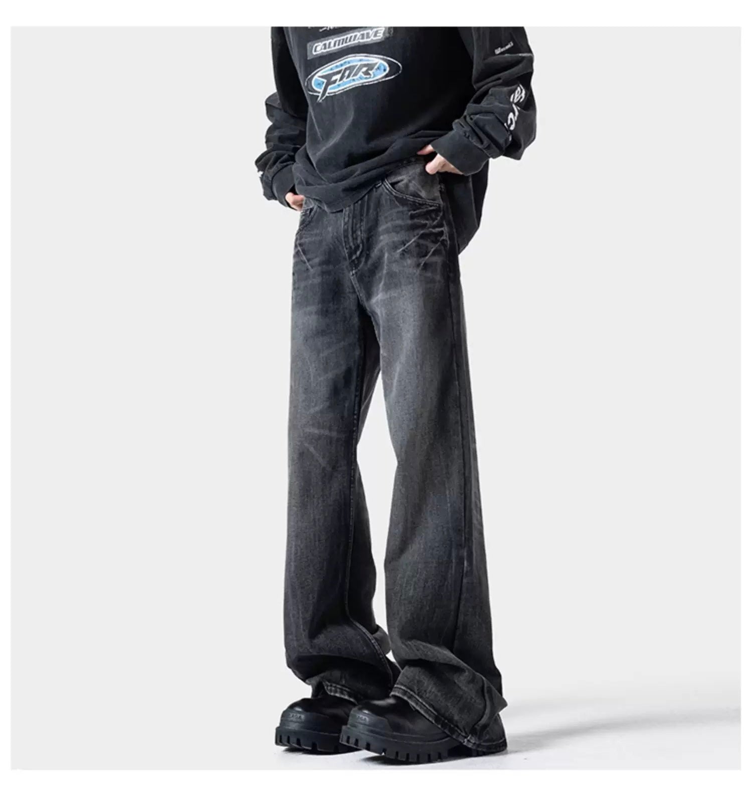 Men’s Lightning Flare Jeans – American Retro Street Denim Pants B0076