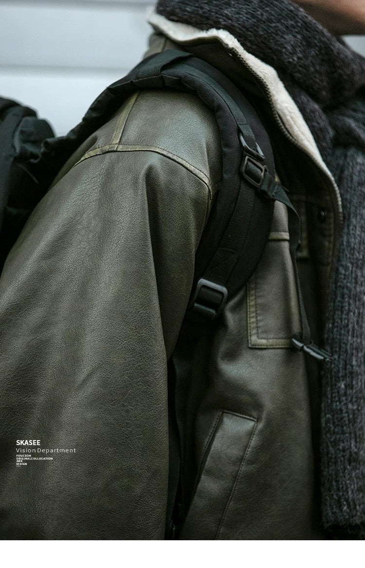 Chaqueta acolchada de algodón y piel sintética con cuello alto retro para hombre, abrigo de calle Morandi marrón grueso y cálido de lana de cordero T0013