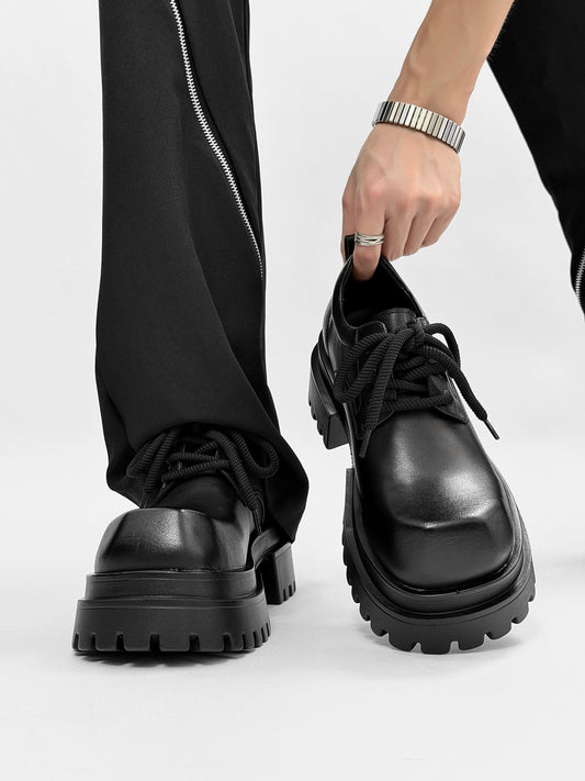 Parisian Chunky Derby Shoes - 6cm Platform Leather Oxfords for Men (CleanFit Wedding Groom Shoes with Premium Black Design) S0005