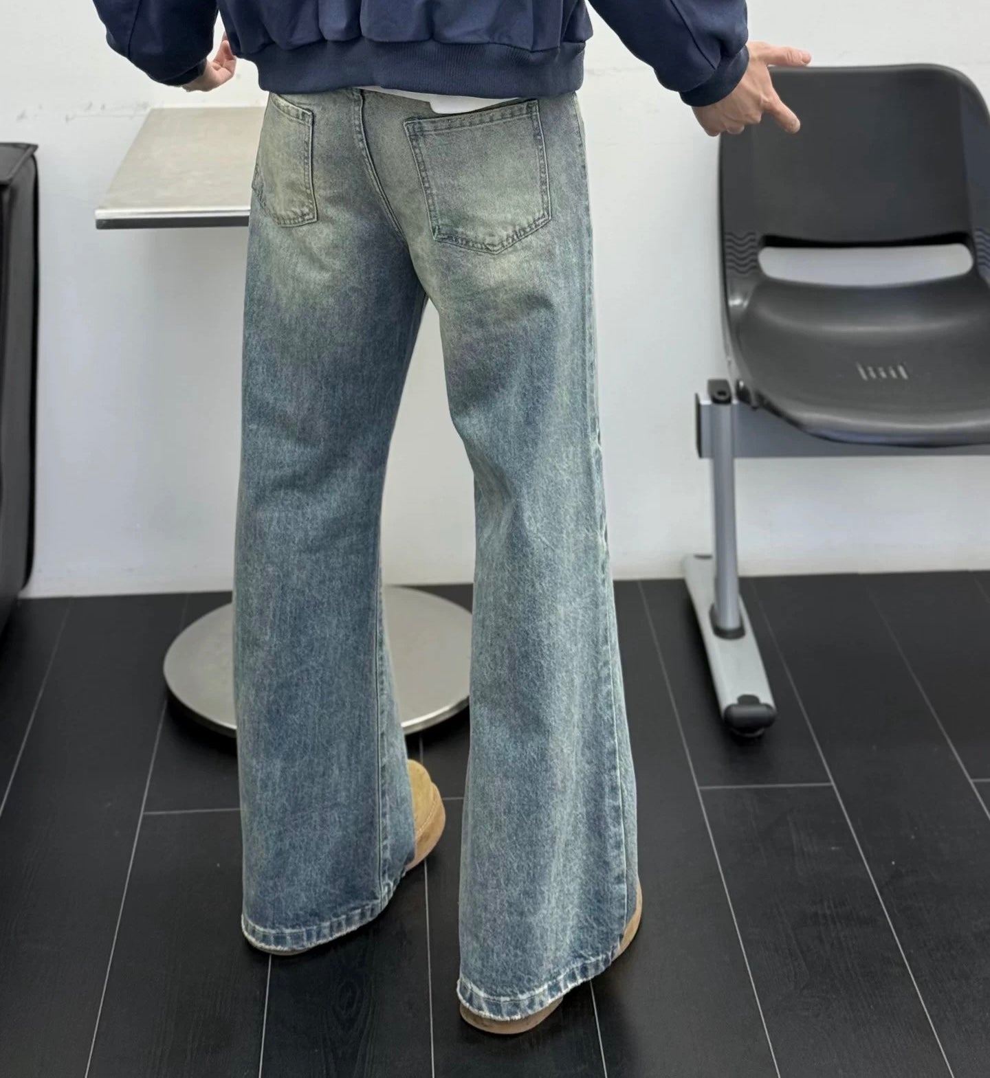 Men’s Lightning Pattern Flared Jeans – Vintage American Streetwear Denim Pants B0061