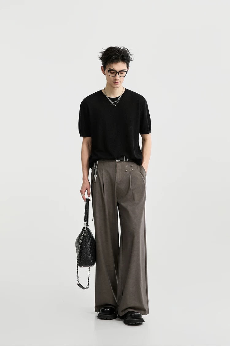 Wrinkle-Resistant Wool Embroidered Trousers - Men's Autumn Straight Leg Tencel Acetate Casual PantsB0103