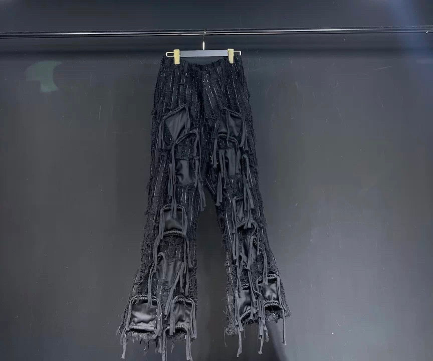 Men’s Original Design Heavywork Flared Cargo Pants Multi-Pocket Stacked Remake Trousers Streetwear B0098