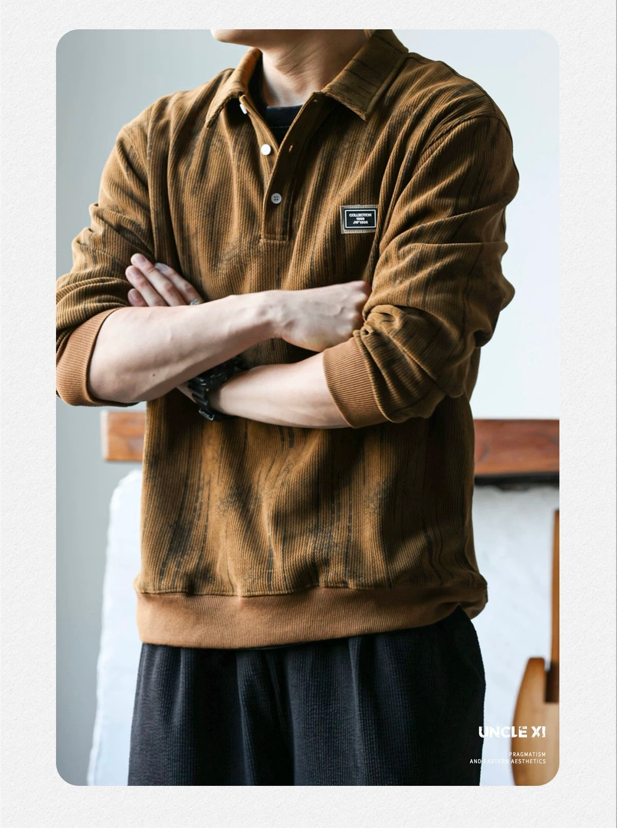 Men’s Long-Sleeve Cotton Polo – Streetwear Style S0016