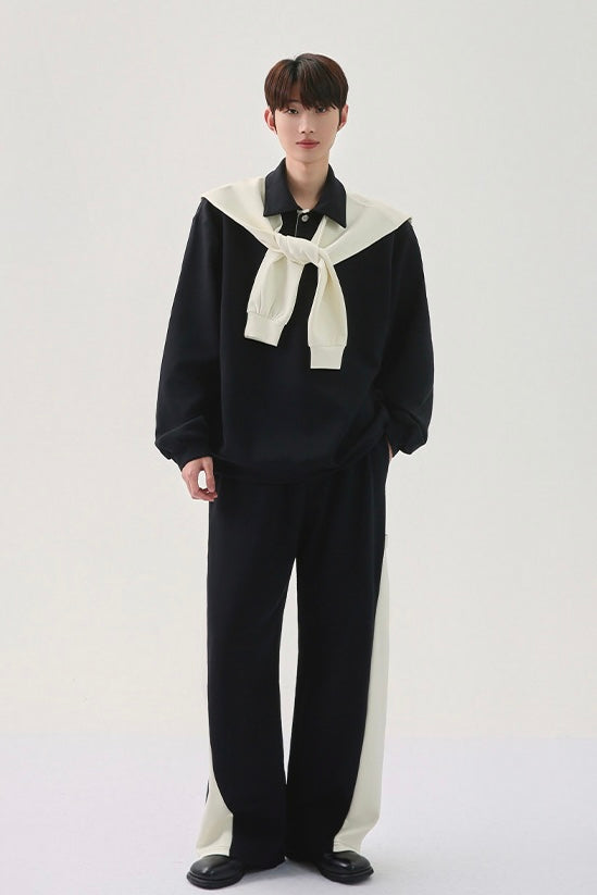 [FLAT ROOM] TWO-TONE COLLAR SWEATSHIRT + PANTS SET S0207