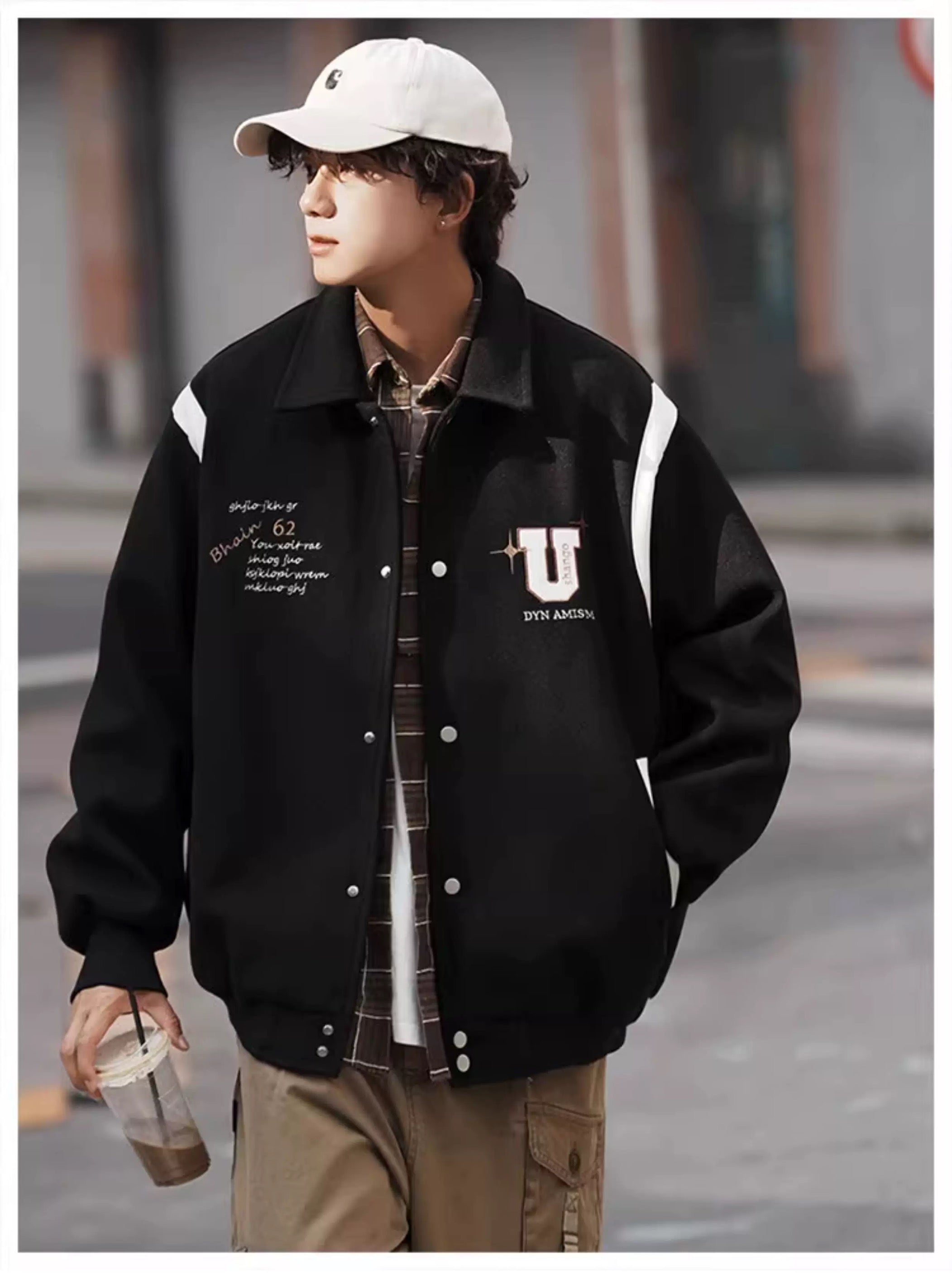 Chaqueta corta de lana – Prenda de abrigo vintage estilo urbano americano T0024