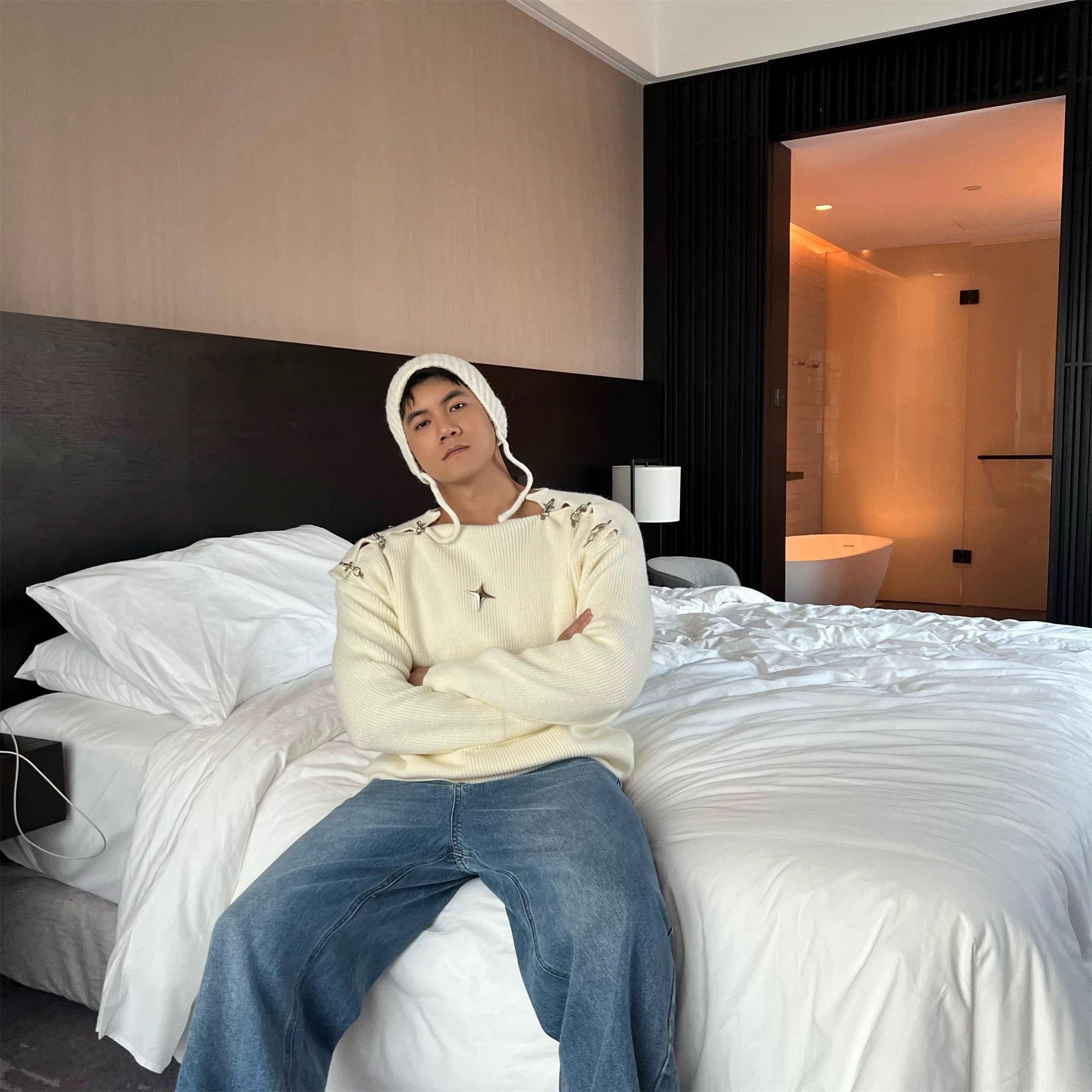 Suéter de punto con hebilla para hombre | Suéter holgado y cálido con estilo urbano T0056