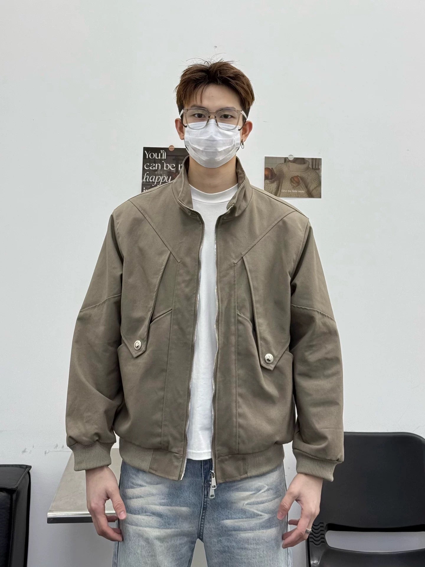 Men’s Stand Collar Jacket – Minimal Clean Fit Streetwear Outerwear T0166