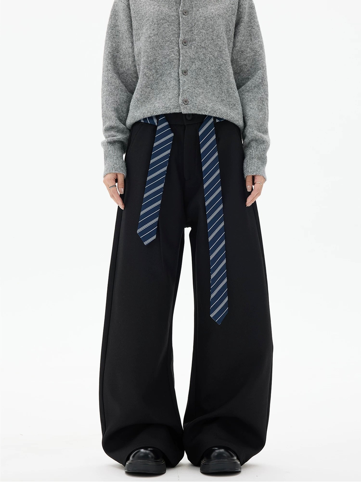 American Vintage Tie-Waist Blade Cut Trousers – High-Street Wide-Leg Pants B0043