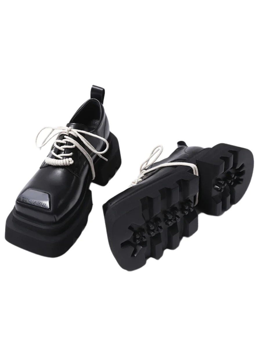 LEATHER SQUARE HEAD LACE-UP DERBY SHOES S063