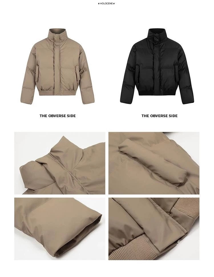 Men’s Short Stand Collar Down Jacket – Minimal Clean Fit Streetwear Puffer T0049