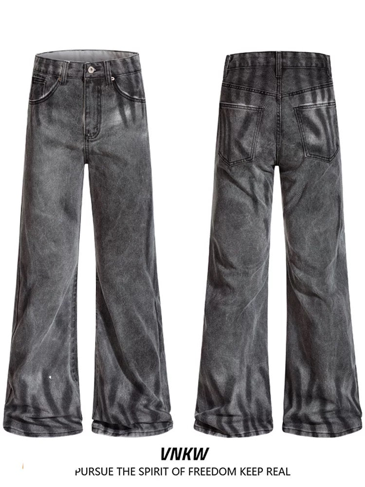 Men’s Smoke Washed Vintage Jeans – Distressed American Street Denim Pants B0066