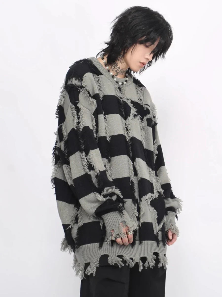 [MZ] HOLES STRIPED CASUAL KNITWEAR S0184