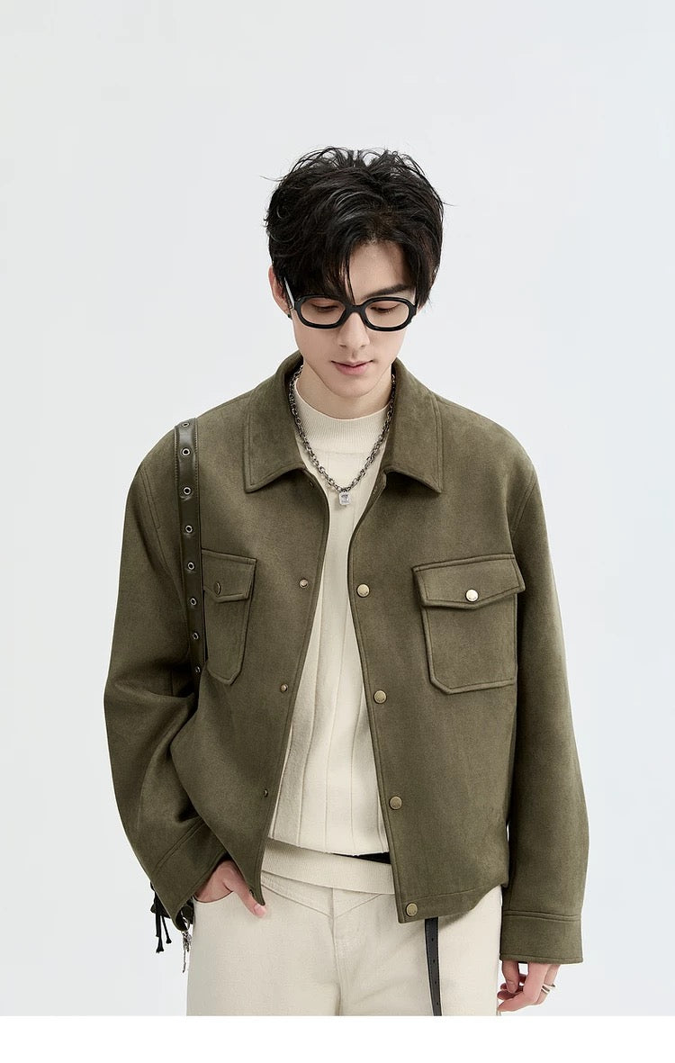 Chaqueta retro premium de ante sintético con solapa para hombre - Top corto informal para otoño T0039