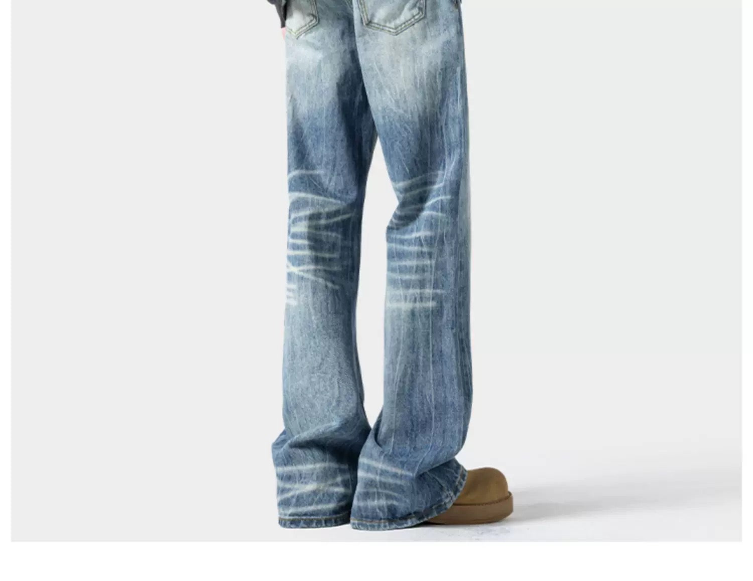 Men’s Lightning Flare Jeans – American Retro Street Denim Pants B0076