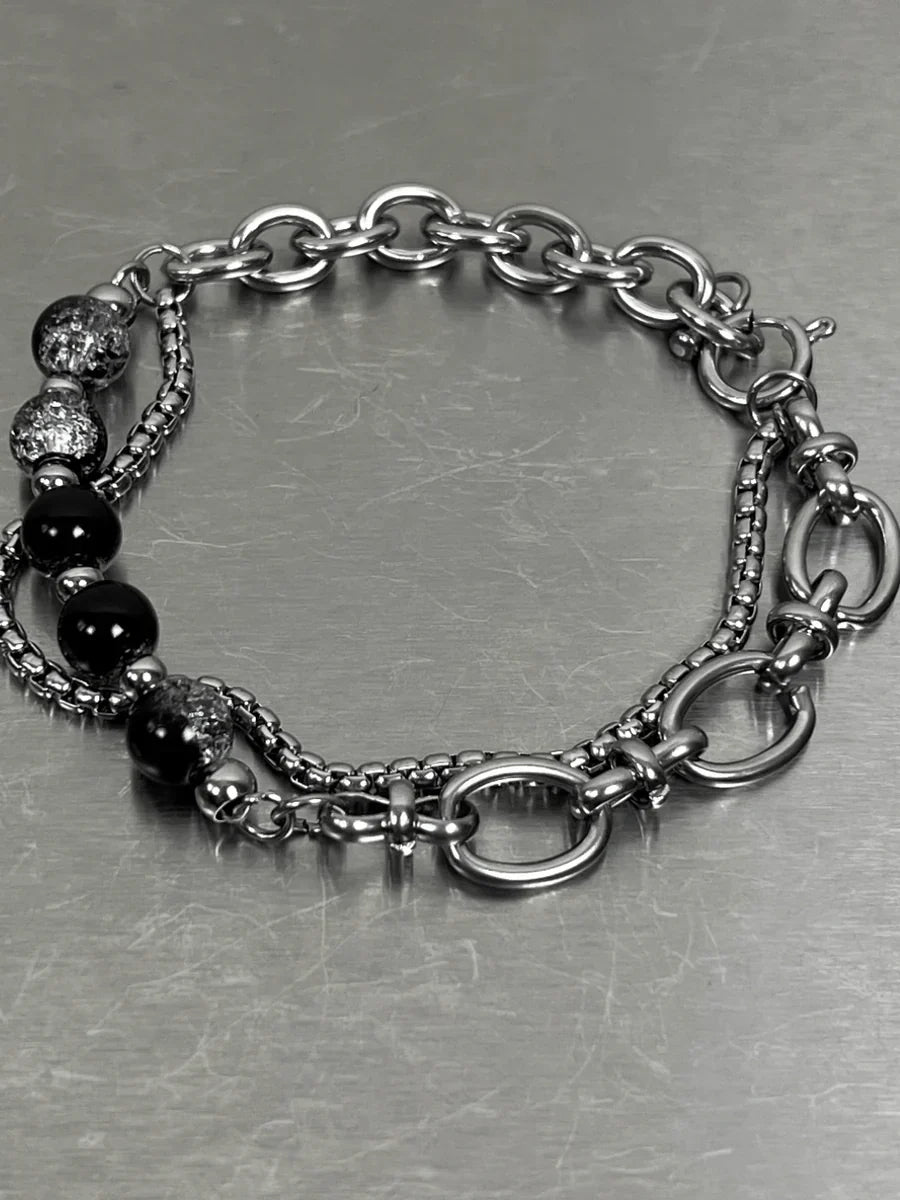 STEEL DOUBLE-LAYER BURST BEADS BRACELET A0056