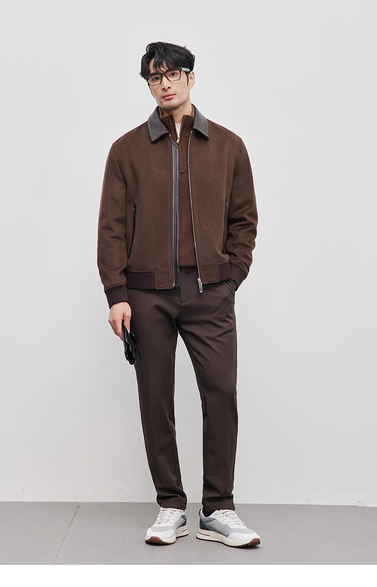 Chaqueta de aviador de piel auténtica – Bomber vintage americana con cremallera y cuello vuelto T0023