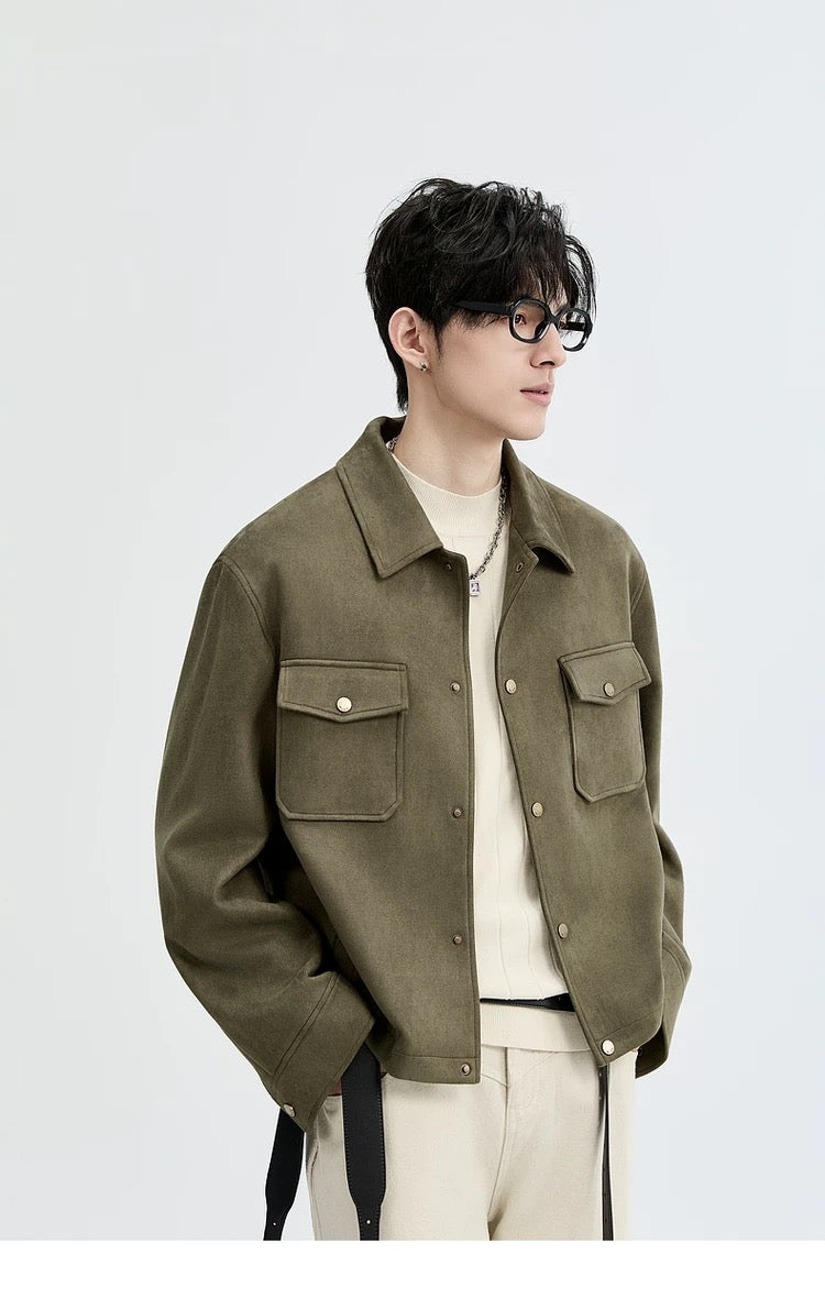 Chaqueta retro premium de ante sintético con solapa para hombre - Top corto informal para otoño T0039