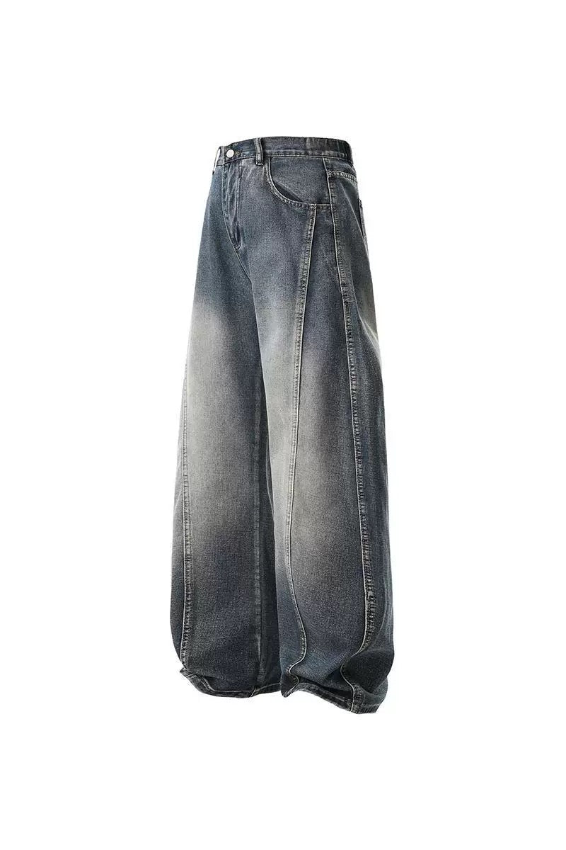 Men’s Retro Arc Panel Loose-Fit Denim Jeans B0037