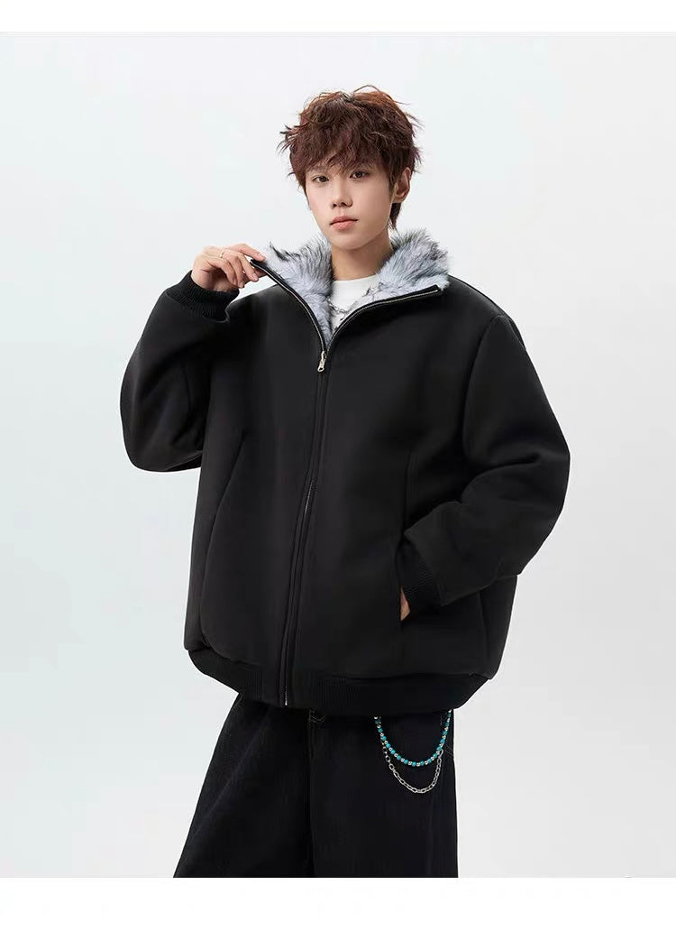 Men’s High-Neck Plush Fur Winter Jacket T0249