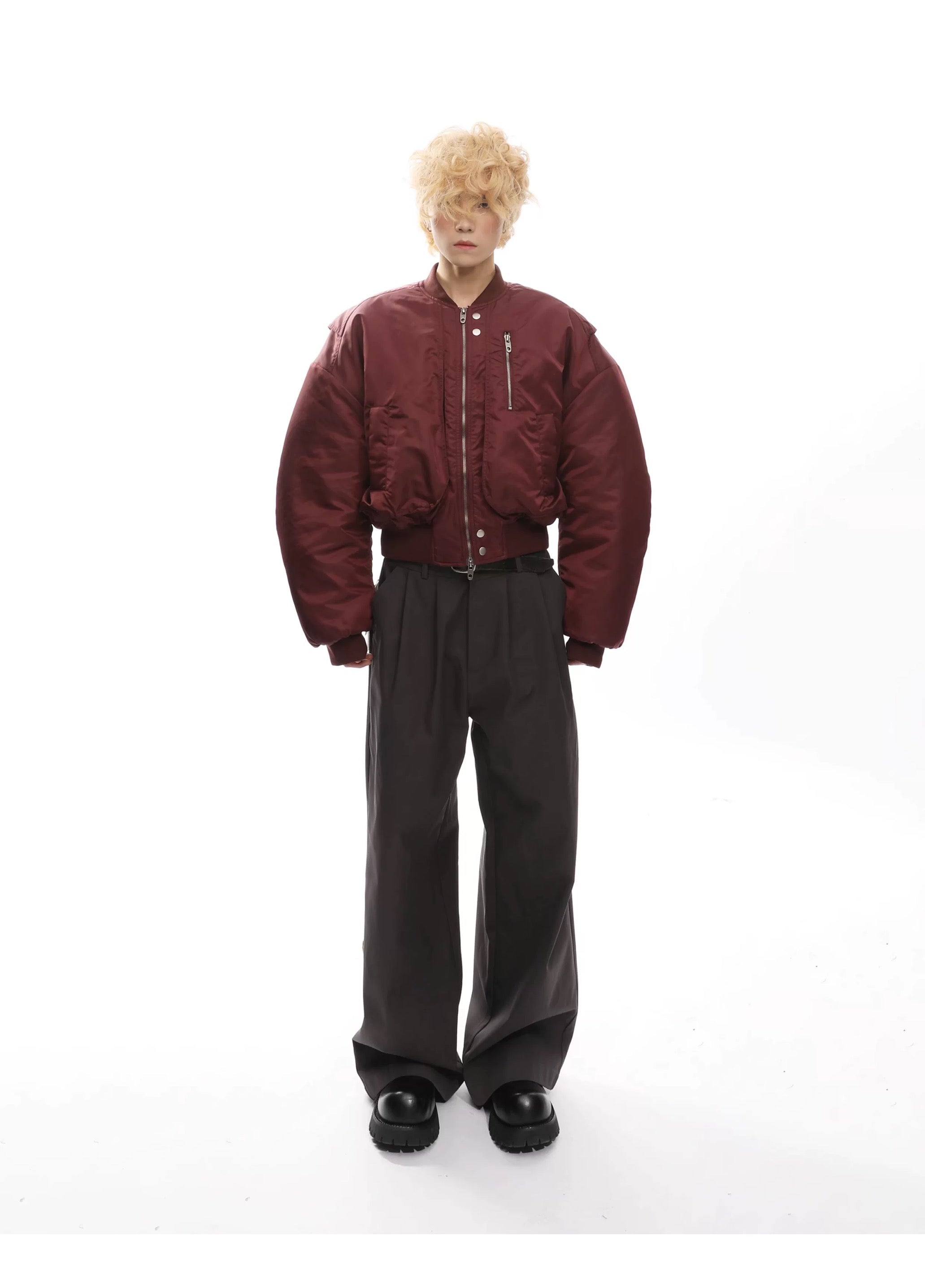 Men’s Cropped Bomber Puffer Jacket – American High Street Short Cotton Outerwear T0071