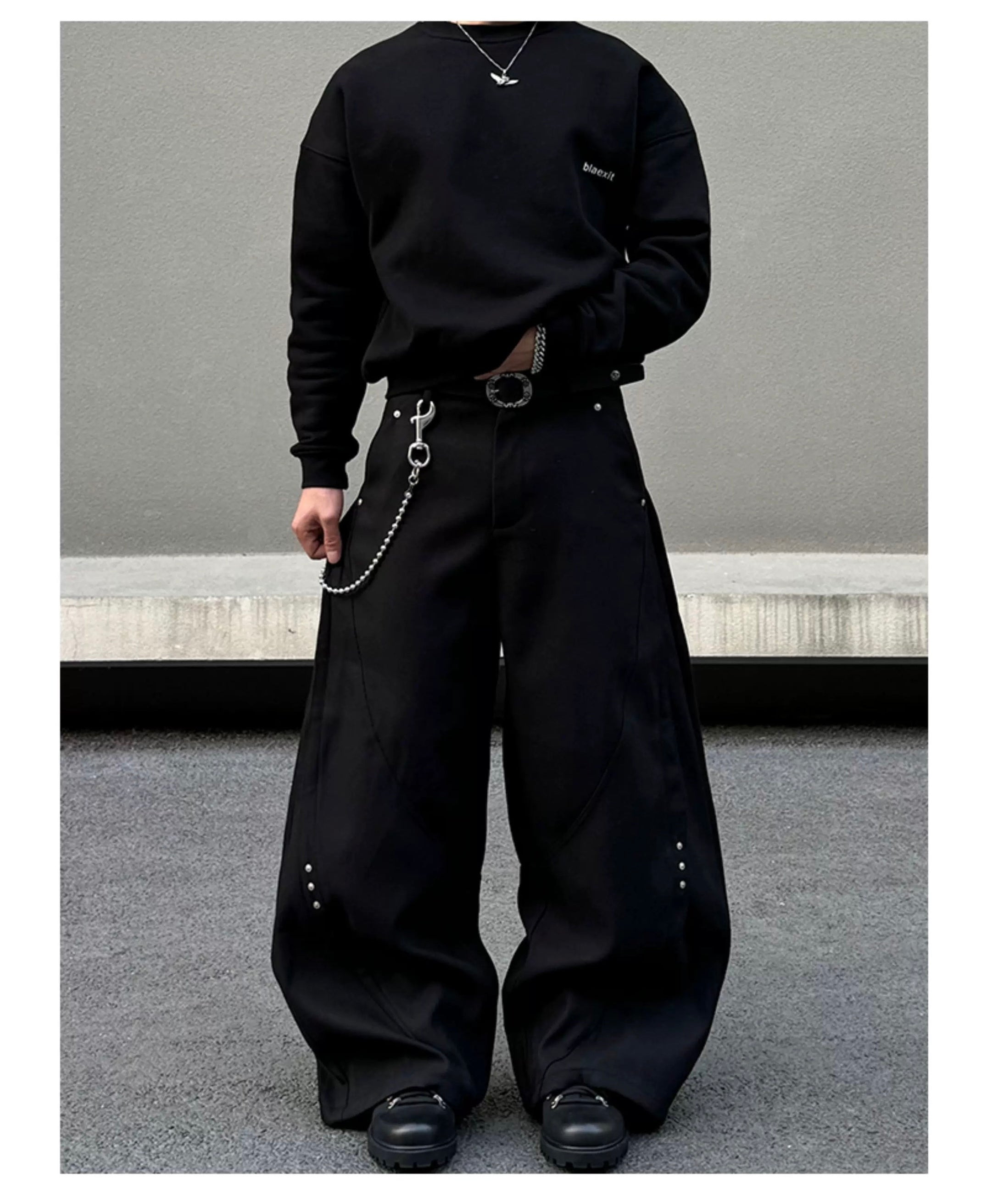 Men’s American Patchwork Rivet Blade Trousers – Vintage High-Street Flared Dress Pants B0080