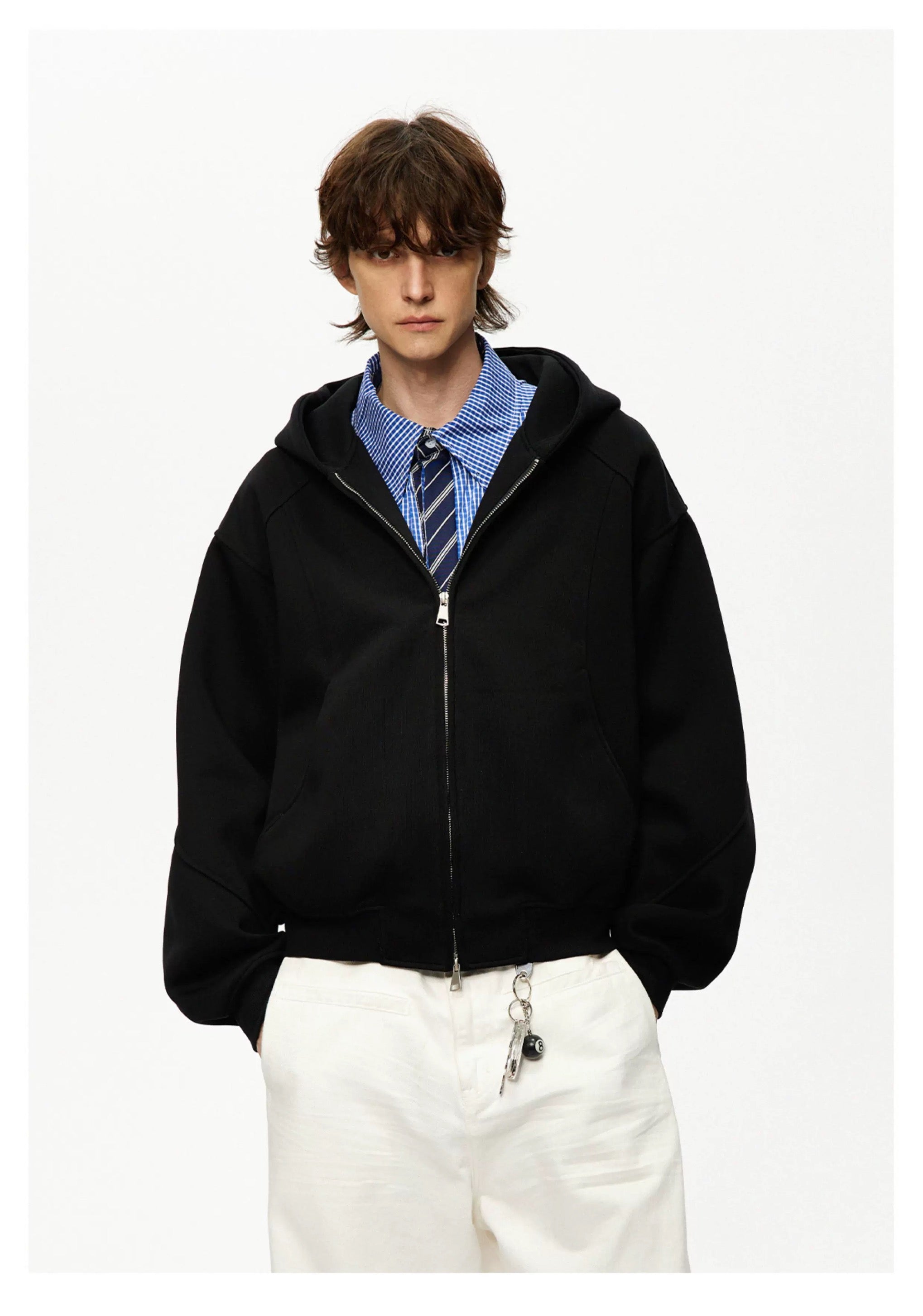 Men’s Cropped Zip-Up Hoodie – American Street Minimal Short Hoodie Jacket S0047