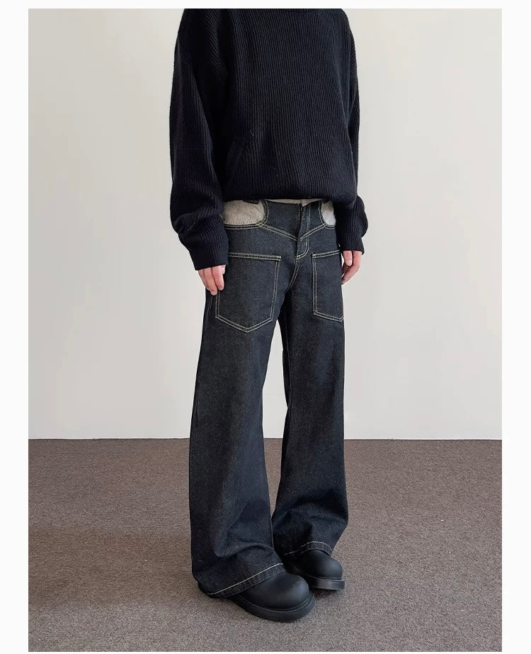 Vaqueros rectos para hombre – Pantalones clásicos de estilo urbano americano vintage B0046